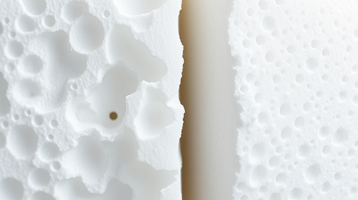 Side-by-side comparison of open-cell and closed-cell spray foam insulation samples