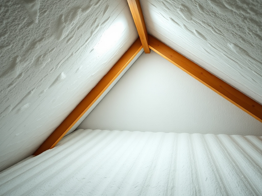 Spray foam insulation installed across an attic roof deck